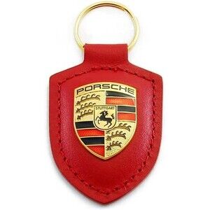 NEW GENUINE PORSCHE LEATHER Crest Keyring'Driven | RED | FREE SHIPPING